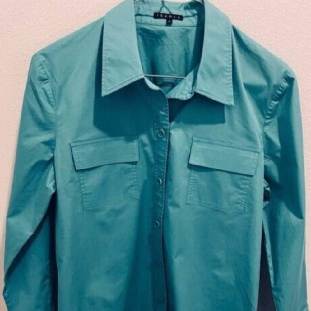 THEORY Women’s Buttondown Shirt Medium Green